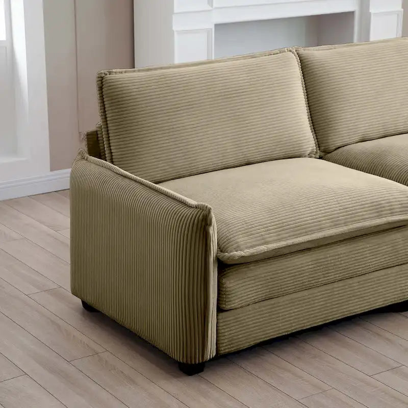 Divano sezionale modulare in velluto a coste con 3 pouf rimovibili e 5 cuscini