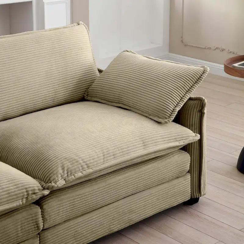 Divano sezionale modulare in velluto a coste con 3 pouf rimovibili e 5 cuscini