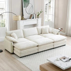 Divano sezionale modulare in velluto a coste con 3 pouf rimovibili e 5 cuscini
