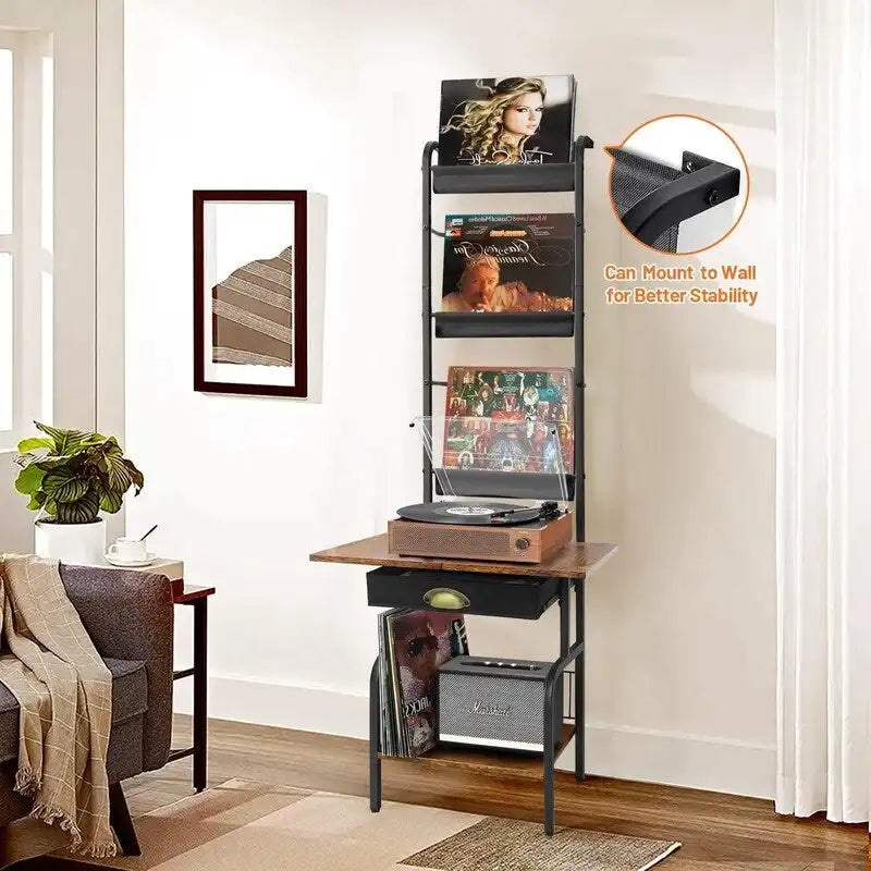 Supporto per giradischi con contenitore per vinili - 13.8 L x 11.8 W x 56.7 H