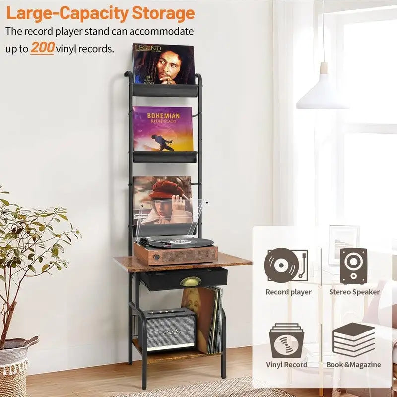 Supporto per giradischi con contenitore per vinili - 13.8 L x 11.8 W x 56.7 H