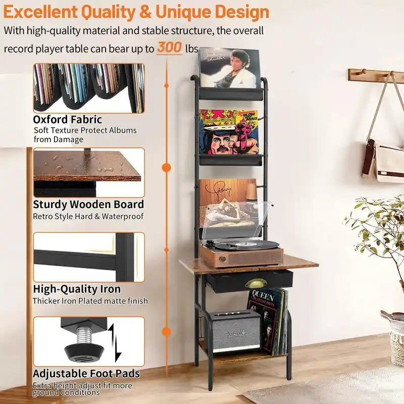 Supporto per giradischi con contenitore per vinili - 13.8 L x 11.8 W x 56.7 H