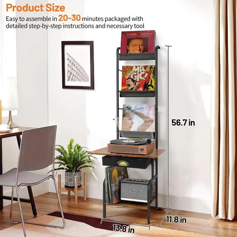 Supporto per giradischi con contenitore per vinili - 13.8 L x 11.8 W x 56.7 H