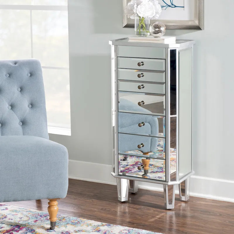Mirrored Jewelry Armoire with 7-Drawers - 40.5 - Silver