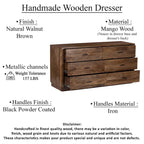 Comò a 6 cassetti, legno di mango, finitura noce, 60