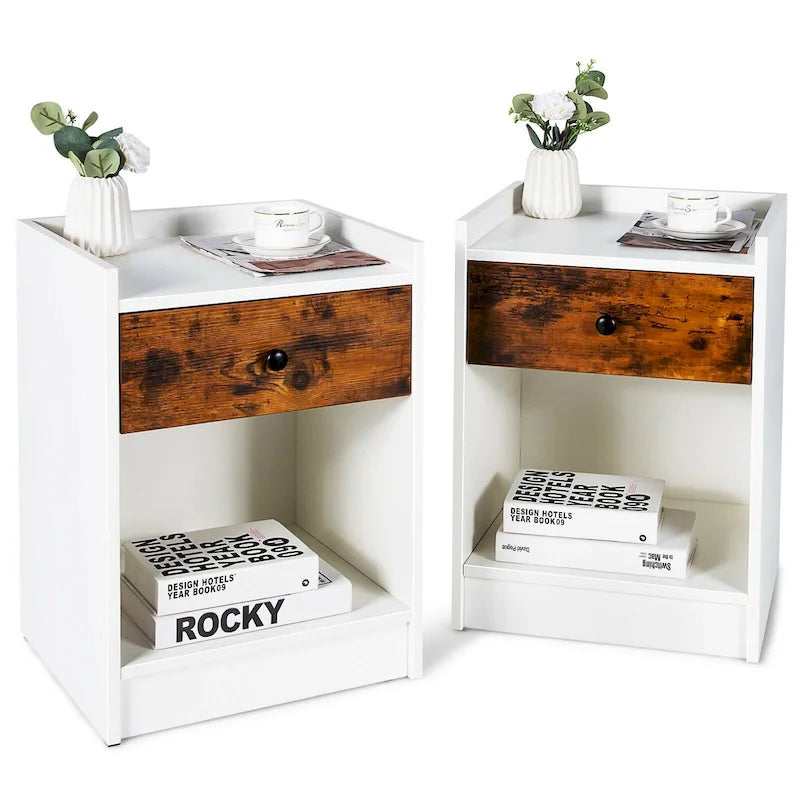 Comodino con cassetto Tavolino d'appoggio rialzato, confezione da 2 - 17 x 16 x 42 (L x P x A)