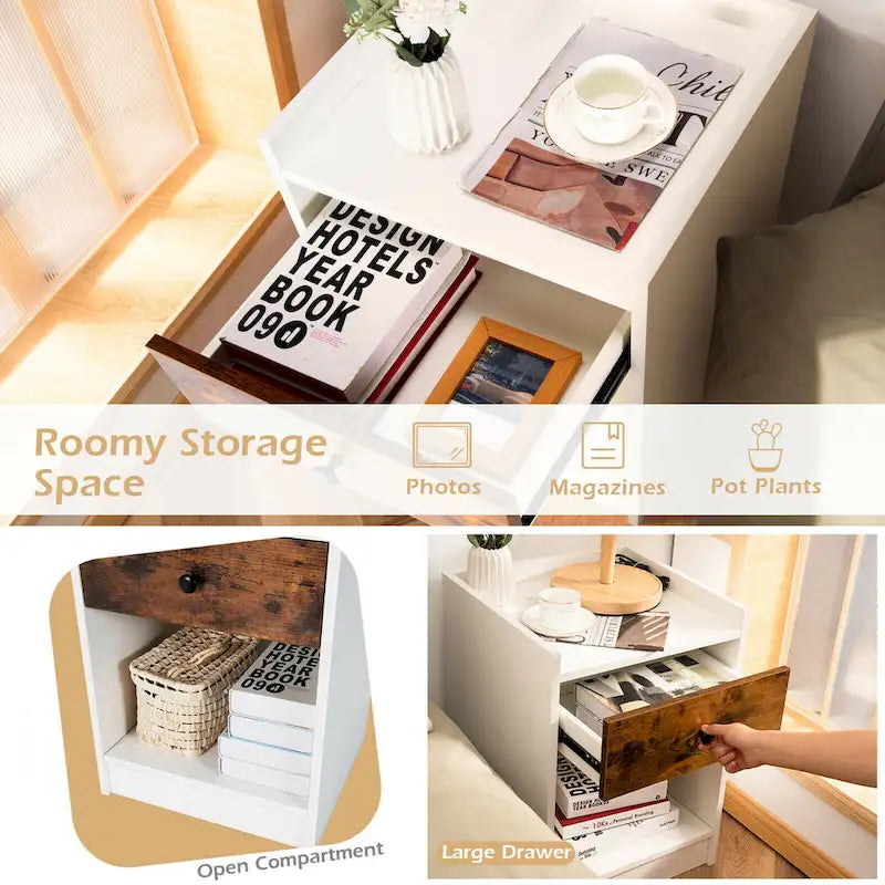Comodino con cassetto Tavolino d'appoggio rialzato, confezione da 2 - 17 x 16 x 42 (L x P x A)