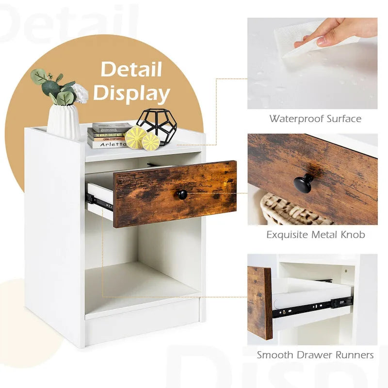 Comodino con cassetto Tavolino d'appoggio rialzato, confezione da 2 - 17 x 16 x 42 (L x P x A)
