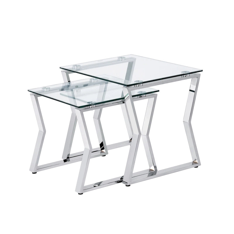Tavolini contemporanei a incastro con piano in vetro, 2 pezzi, 50 cm