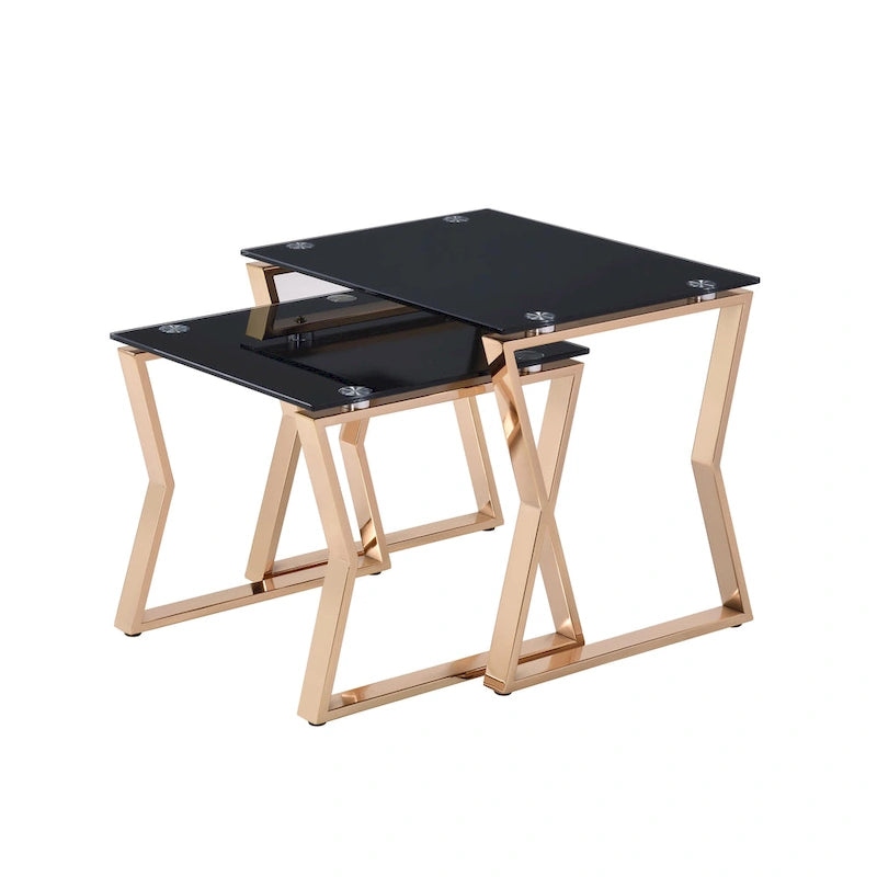 Tavolini contemporanei a incastro con piano in vetro, 2 pezzi, 50 cm