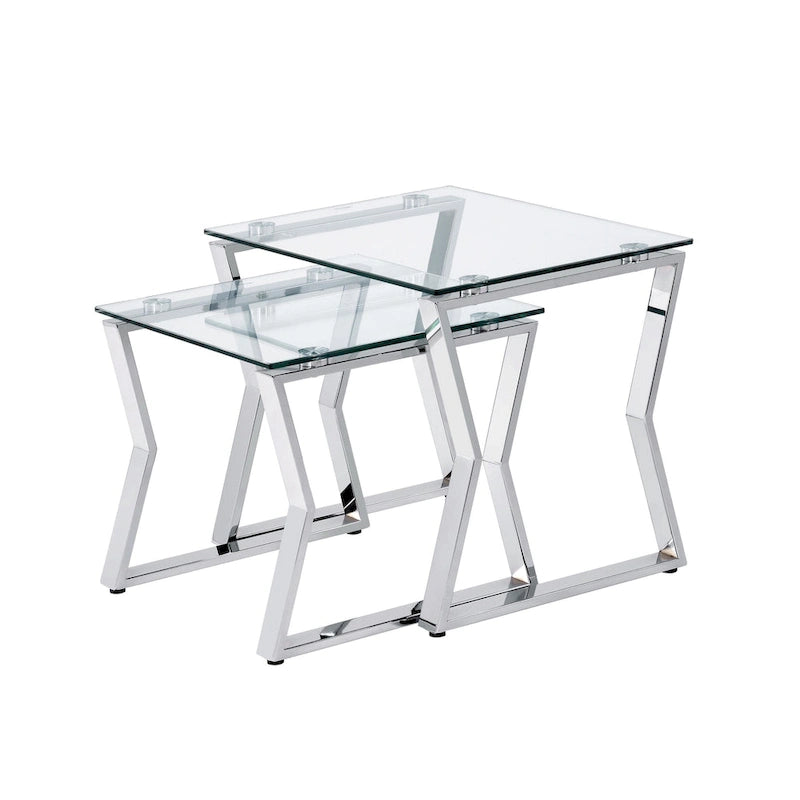 Tavolini contemporanei a incastro con piano in vetro, 2 pezzi, 50 cm