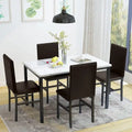 Set da pranzo 5 pezzi in simil marmo con 4 sedie imbottite in pelle PU