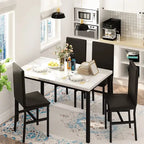 Set da pranzo 5 pezzi in simil marmo con 4 sedie imbottite in pelle PU