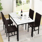 Set da pranzo 5 pezzi in simil marmo con 4 sedie imbottite in pelle PU