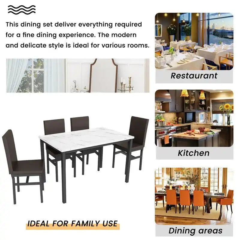 Set da pranzo 5 pezzi in simil marmo con 4 sedie imbottite in pelle PU