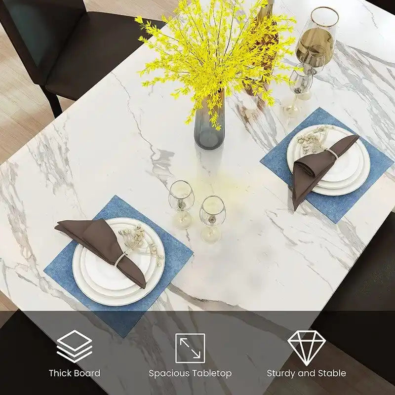 Set da pranzo 5 pezzi in simil marmo con 4 sedie imbottite in pelle PU