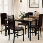 Set da pranzo 5 pezzi in simil marmo con 4 sedie imbottite in pelle PU
