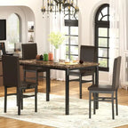 Set da pranzo 5 pezzi in simil marmo con 4 sedie imbottite in pelle PU