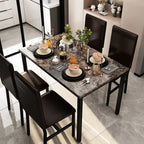 Set da pranzo 5 pezzi in simil marmo con 4 sedie imbottite in pelle PU
