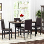 Set da pranzo 5 pezzi in simil marmo con 4 sedie imbottite in pelle PU