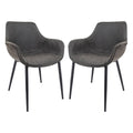 LeisureMod Dining Arm Chair With Metal Legs Set of 2 - Olive Green - 24.5Dx25.2Wx33H