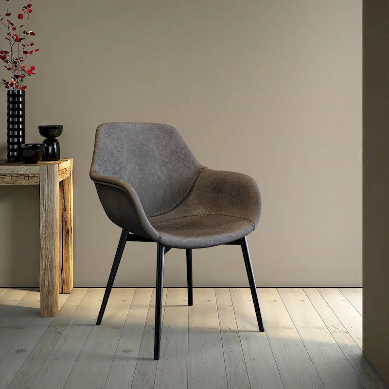 Sedia da pranzo con braccioli e gambe in metallo, confezione da 2 - Verde oliva - 62,2P x 64W x 83,8H cm