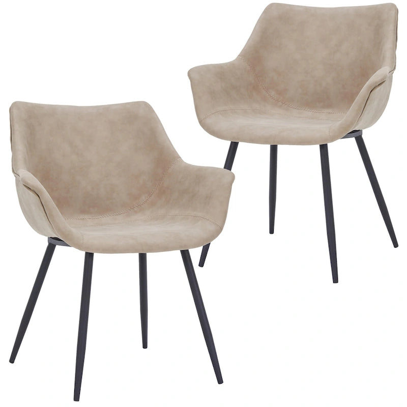 Sedia da pranzo con braccioli e gambe in metallo, confezione da 2 - Verde oliva - 62,2P x 64W x 83,8H cm
