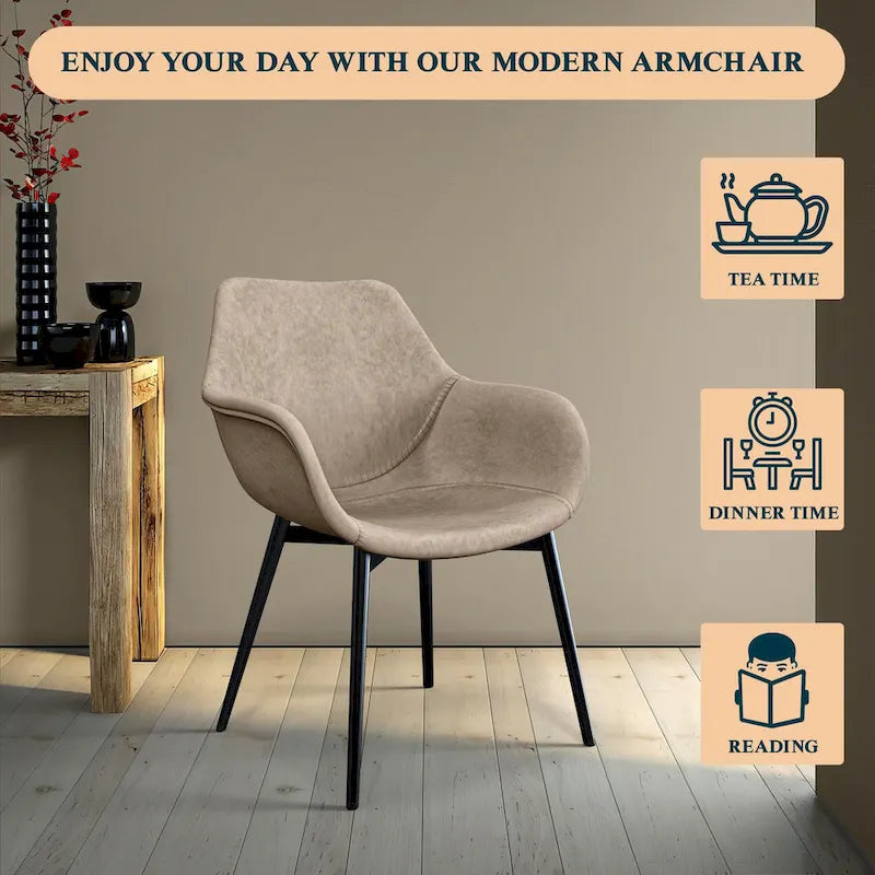 Sedia da pranzo con braccioli e gambe in metallo, confezione da 2 - Verde oliva - 62,2P x 64W x 83,8H cm