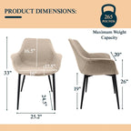 Sedia da pranzo con braccioli e gambe in metallo, confezione da 2 - Verde oliva - 62,2P x 64W x 83,8H cm