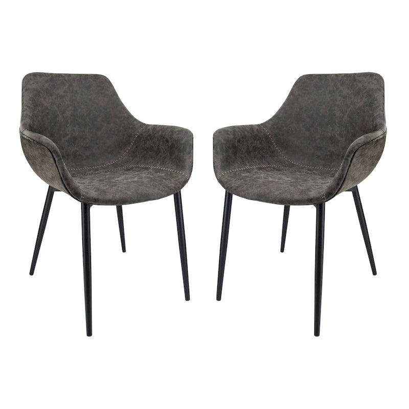 Sedia da pranzo con braccioli e gambe in metallo, confezione da 2 - Verde oliva - 62,2P x 64W x 83,8H cm