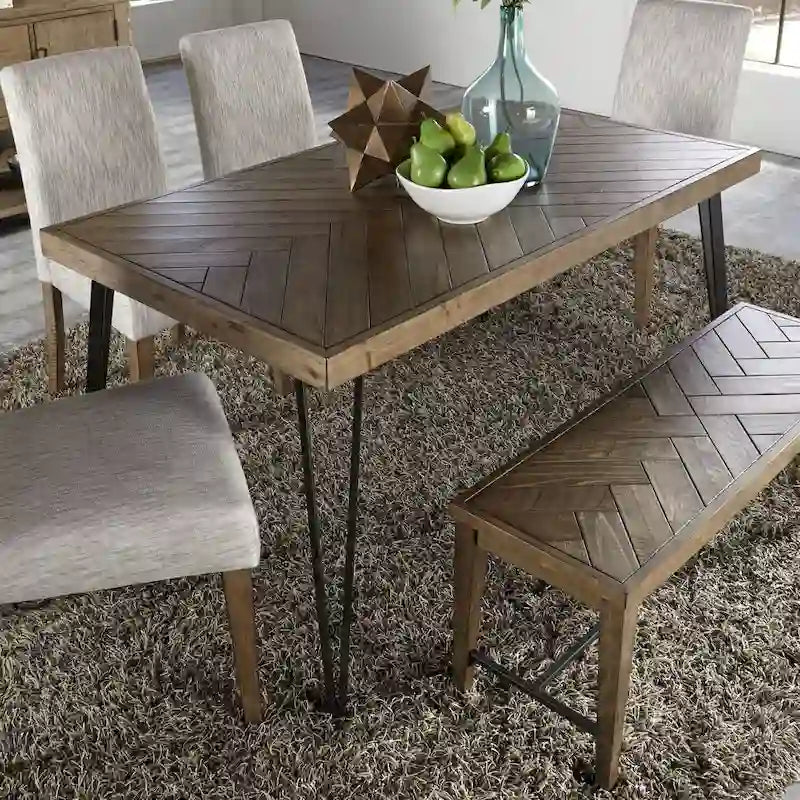 Tavolo con gambe rettangolari Rustic Caramel con venature a sega - Grigio
