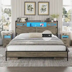 Farmhouse Bed Frame Storage Headboard Sliding Barn Door