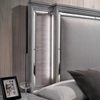 Letto a pannelli, comodino e cassettiera a 3 pezzi grigio contemporaneo con LED