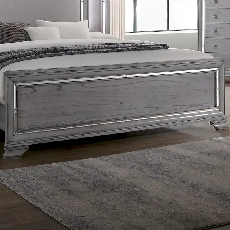 Letto a pannelli, comodino e cassettiera a 3 pezzi grigio contemporaneo con LED