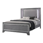Letto a pannelli, comodino e cassettiera a 3 pezzi grigio contemporaneo con LED
