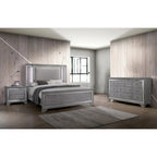 Letto a pannelli, comodino e cassettiera a 3 pezzi grigio contemporaneo con LED