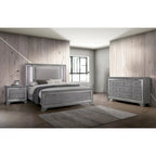 Letto a pannelli, comodino e cassettiera a 3 pezzi grigio contemporaneo con LED