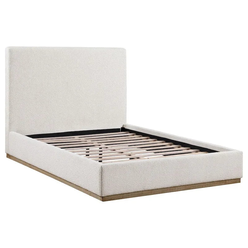 Ole King Size Bed, Upholstered Panel Headboard, Gold Plinth Base, Ivory