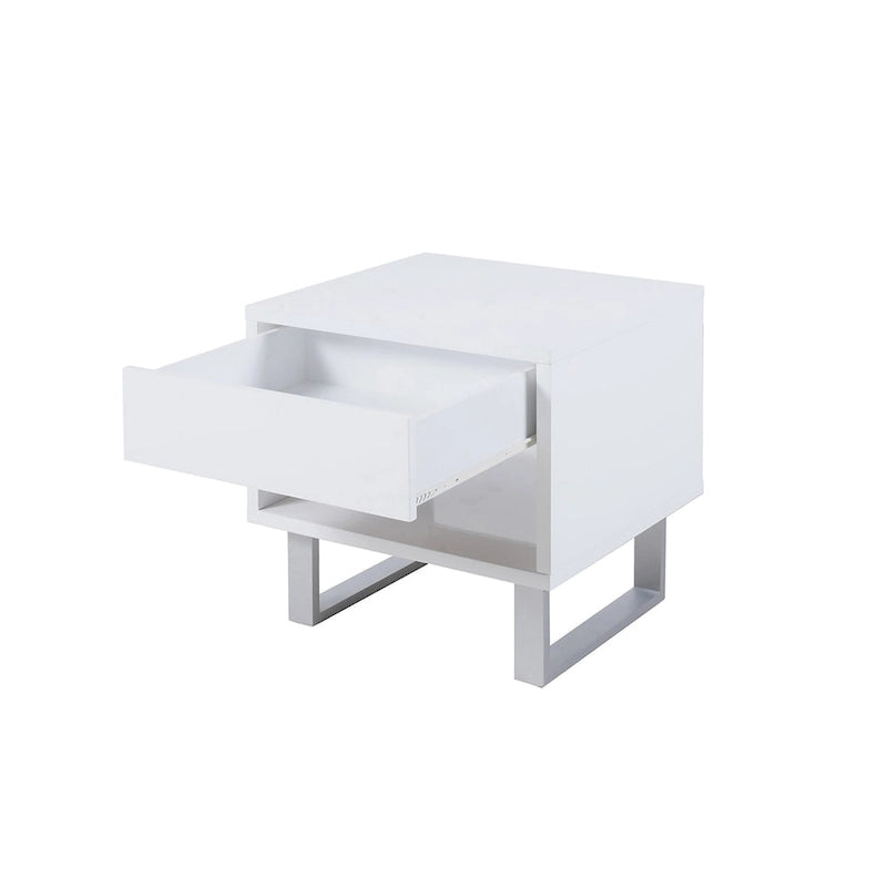 Tavolino rettangolare con 1 cassetto, bianco lucido