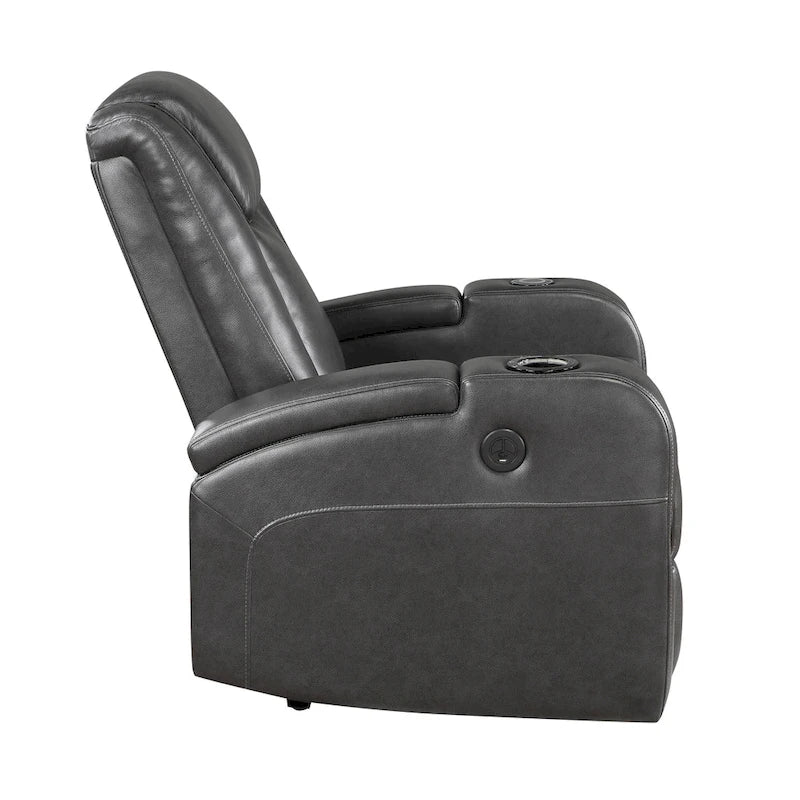 Poltrona reclinabile elettrica da 38 pollici, portabicchieri refrigerato, LED, pelle PU grigia